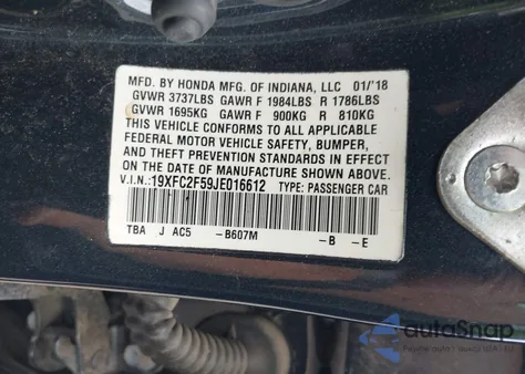 2018 Honda Civic Lx from USA, damaged, VIN 19XFC2F59JE016612